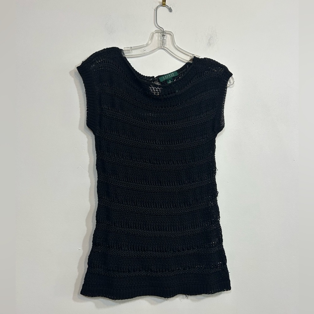 Ralph Lauren Open Knit Black Short Sleeve Sweater Women’s Size XS